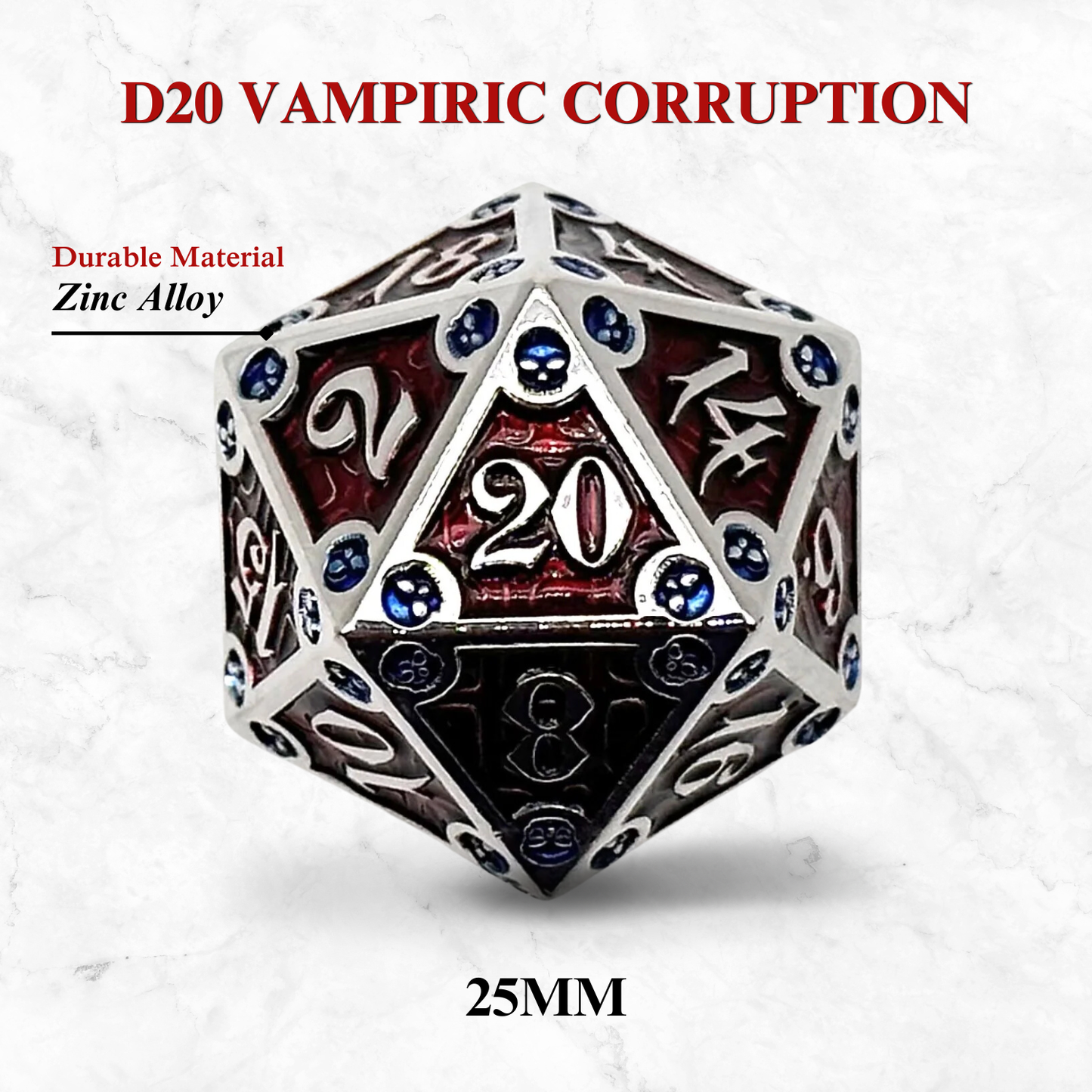 25mm D20 - Vampiric Corruption - Dungeon Delve Runestones™ - Norse Foundry