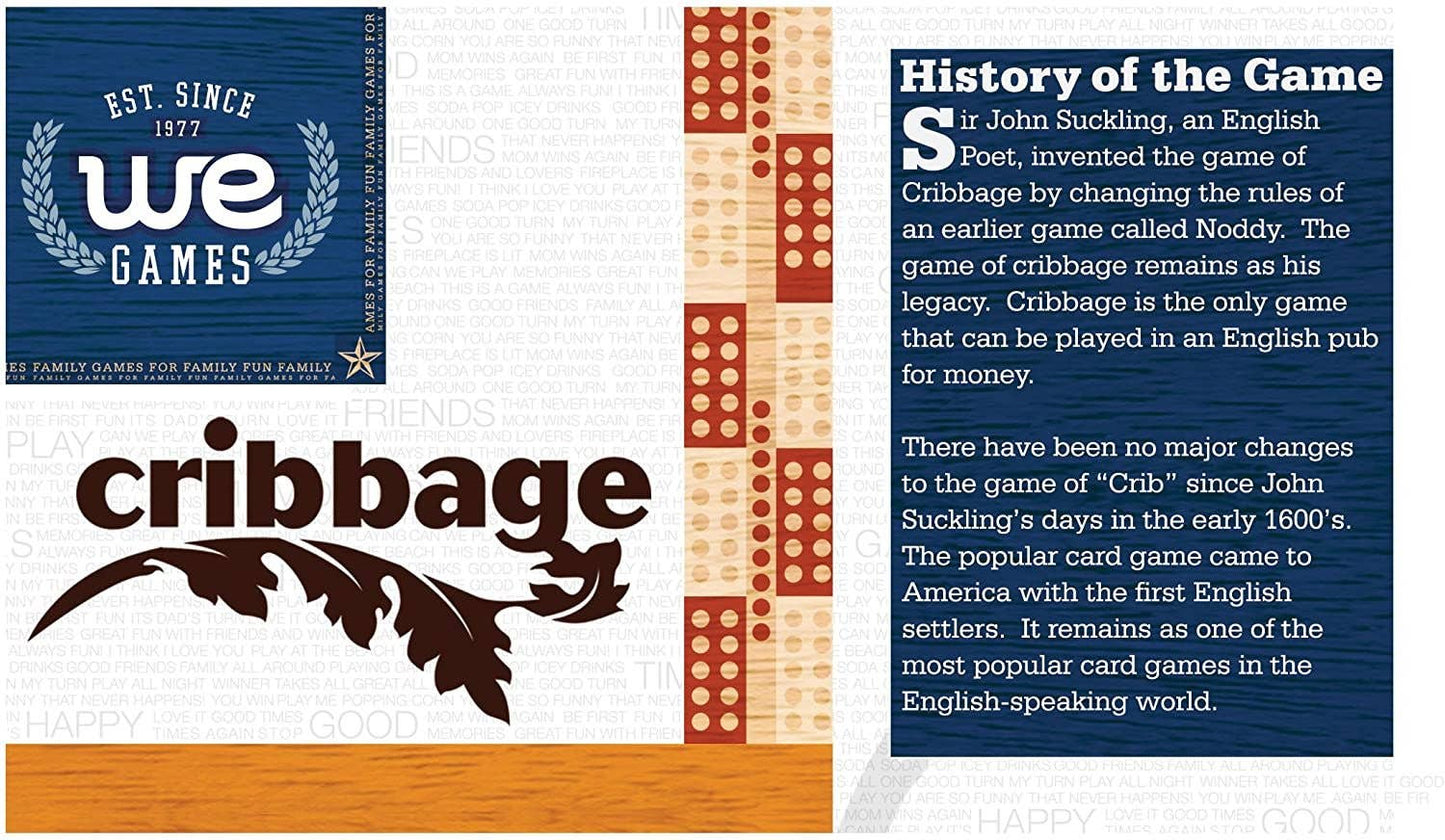 Wood Expressions - WE Games Classic Cribbage Set - Solid Wood TriColor (Blue, Green, Red) Continuous 3 Track Board with Metal Pegs