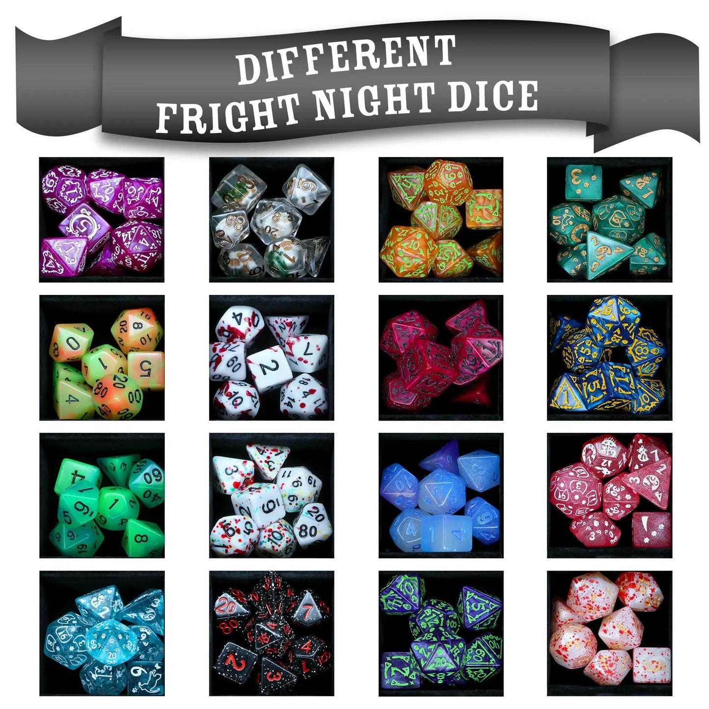 1985 Games - Fright Night Mystery Dice – Spooky dice, pins and stickers!