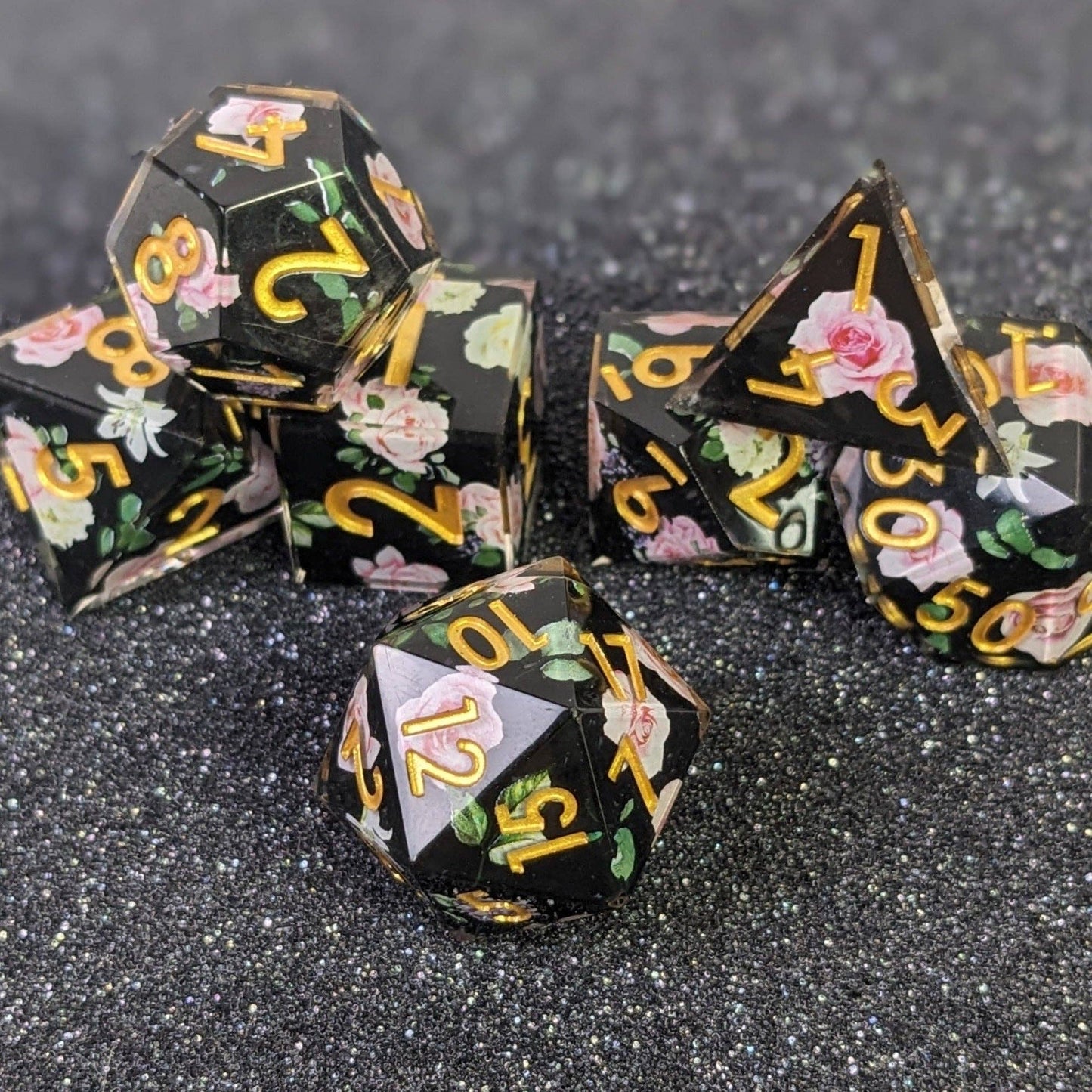 EBONWOOD - Knights Rose - 7 Piece Luxury DnD Dice Set