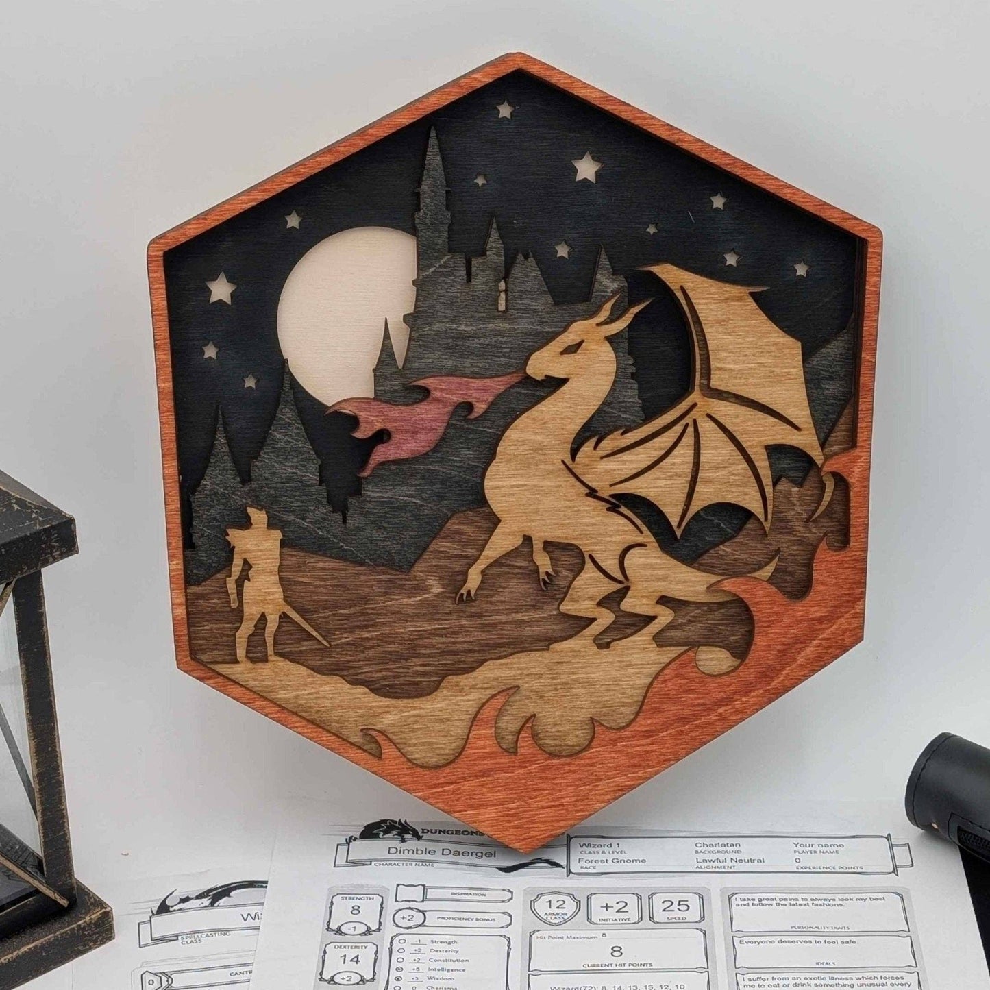 EBONWOOD - Dragon's Tale: D20 Wooden Wall Art