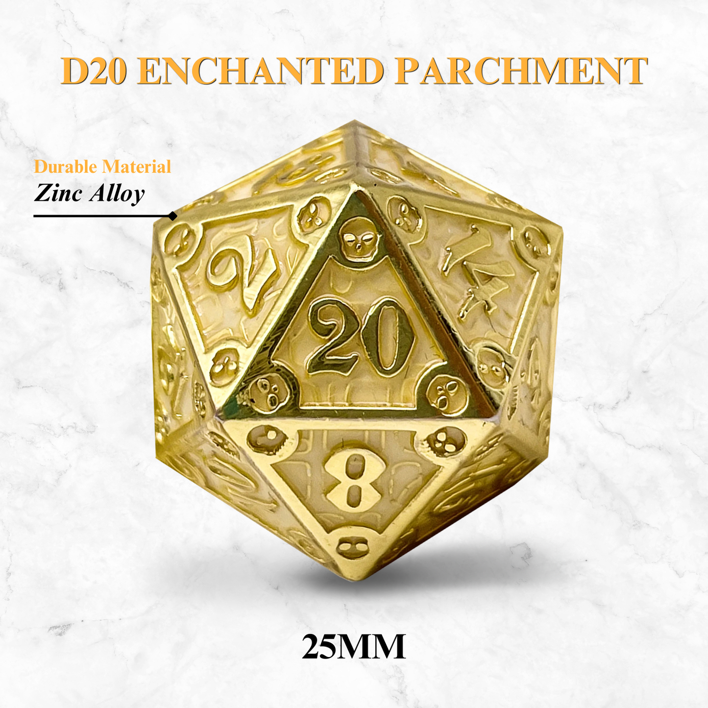 25mm D20 - Enchanted Parchment - Dungeon Delve Runestones™ - Norse Foundry