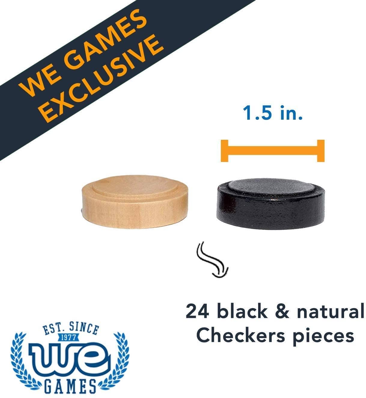 Checkers Pieces in Black and Natural Wood - 1.5 in. diameter