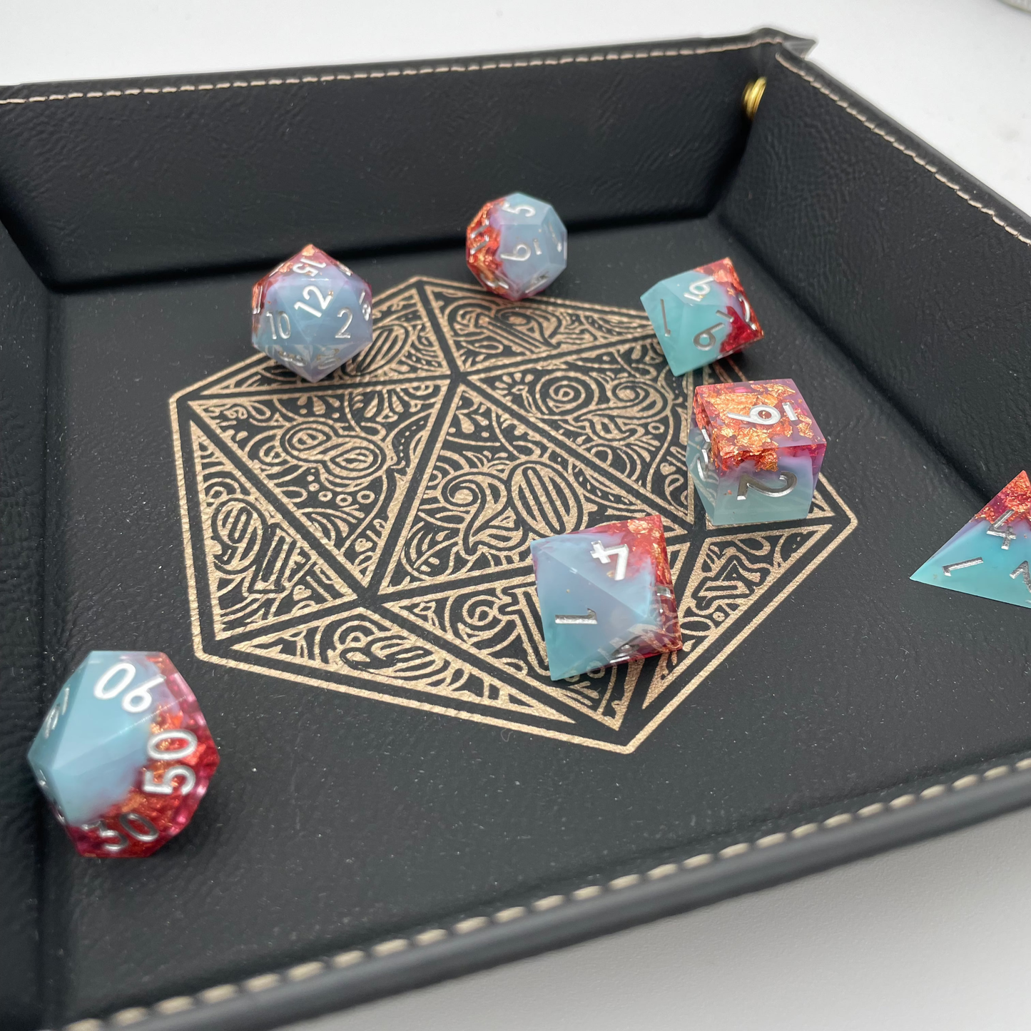 EBONWOOD - Gilded D20 Dice Tray - Vegan Leather DnD Dice Rolling Tray
