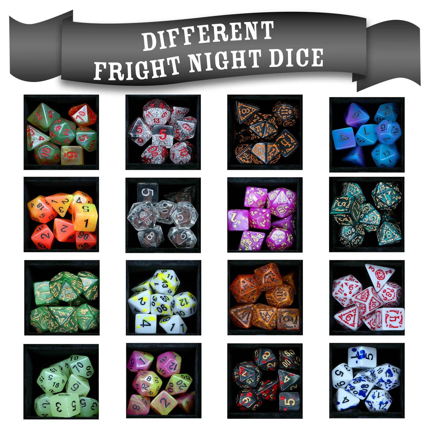 1985 Games - Fright Night Mystery Dice – Spooky dice, pins and stickers!
