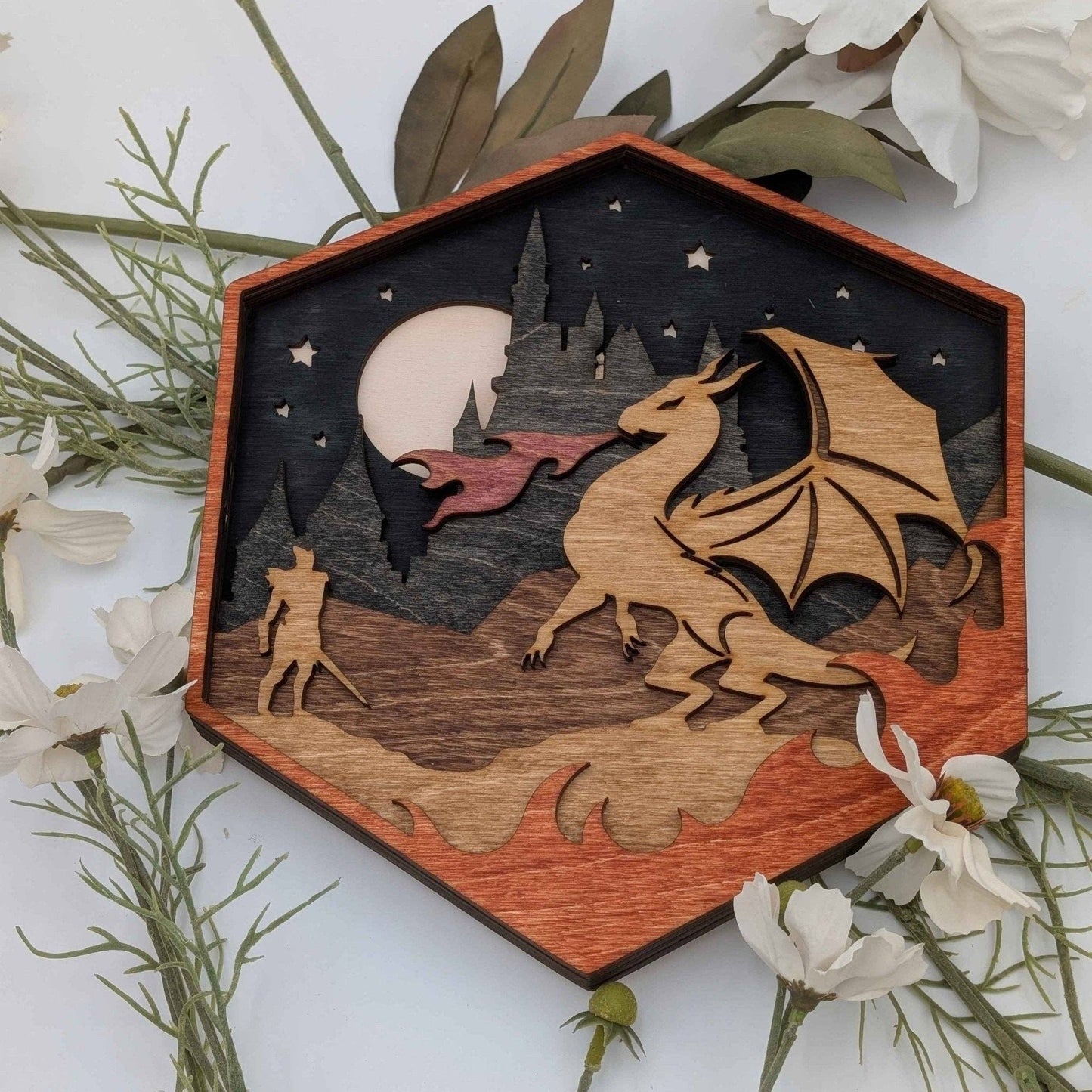 EBONWOOD - Dragon's Tale: D20 Wooden Wall Art
