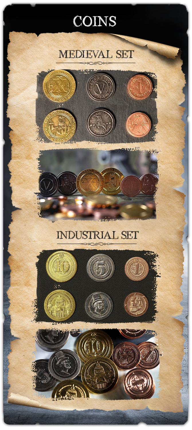 50 Metal Coin Board Game Upgrade Set (Medieval Coins)