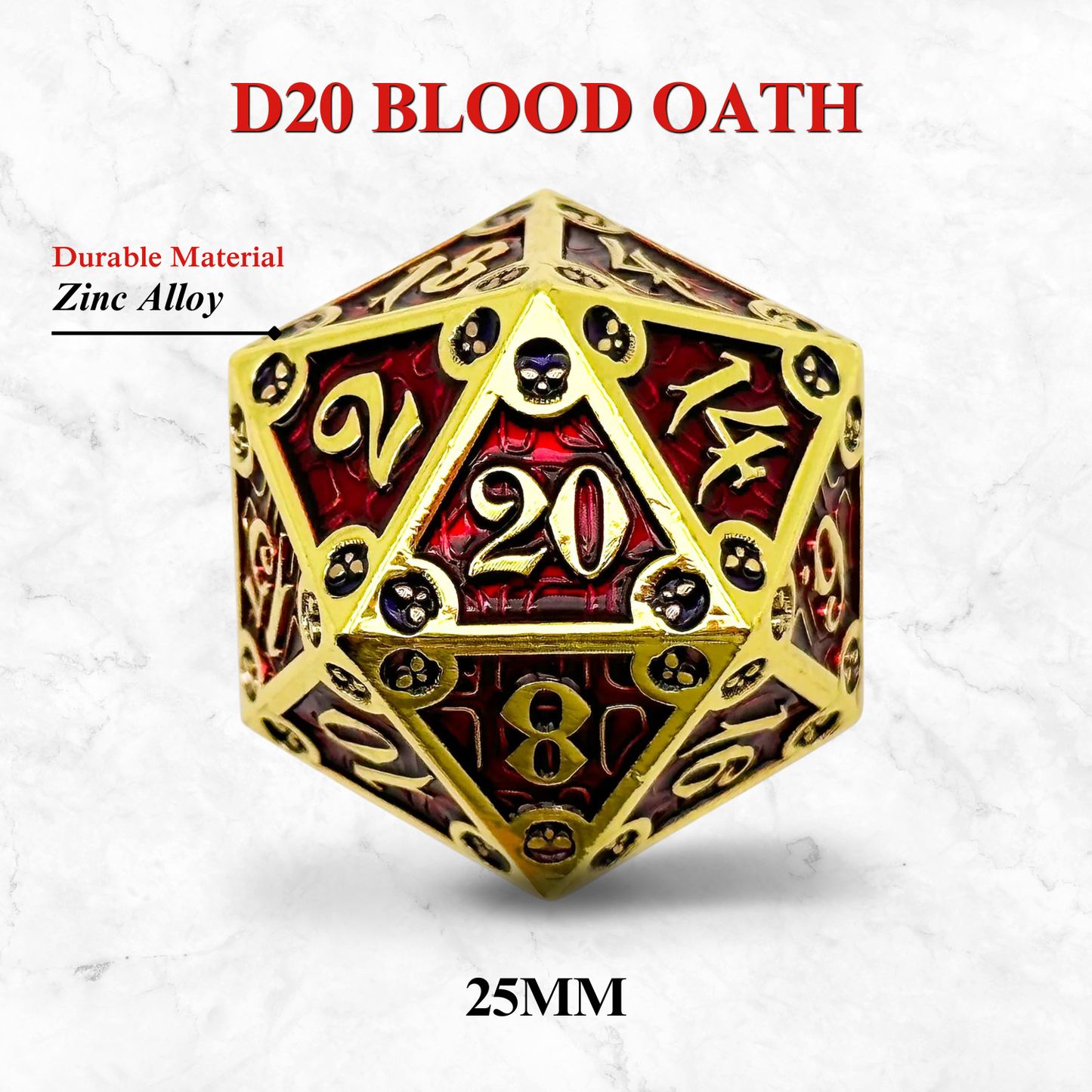 25mm D20 - Blood Oath - Dungeon Delve Runestones™ - Norse Foundry