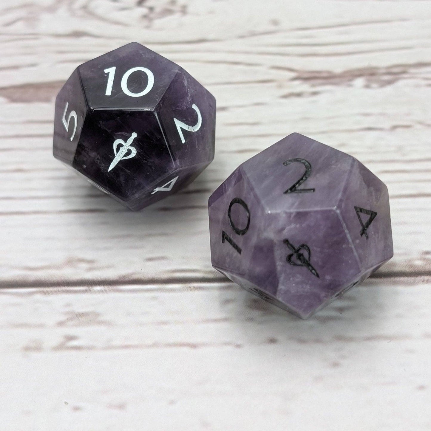 EBONWOOD - Amethyst - 2pc Gemstone Duality Dice for Daggerheart