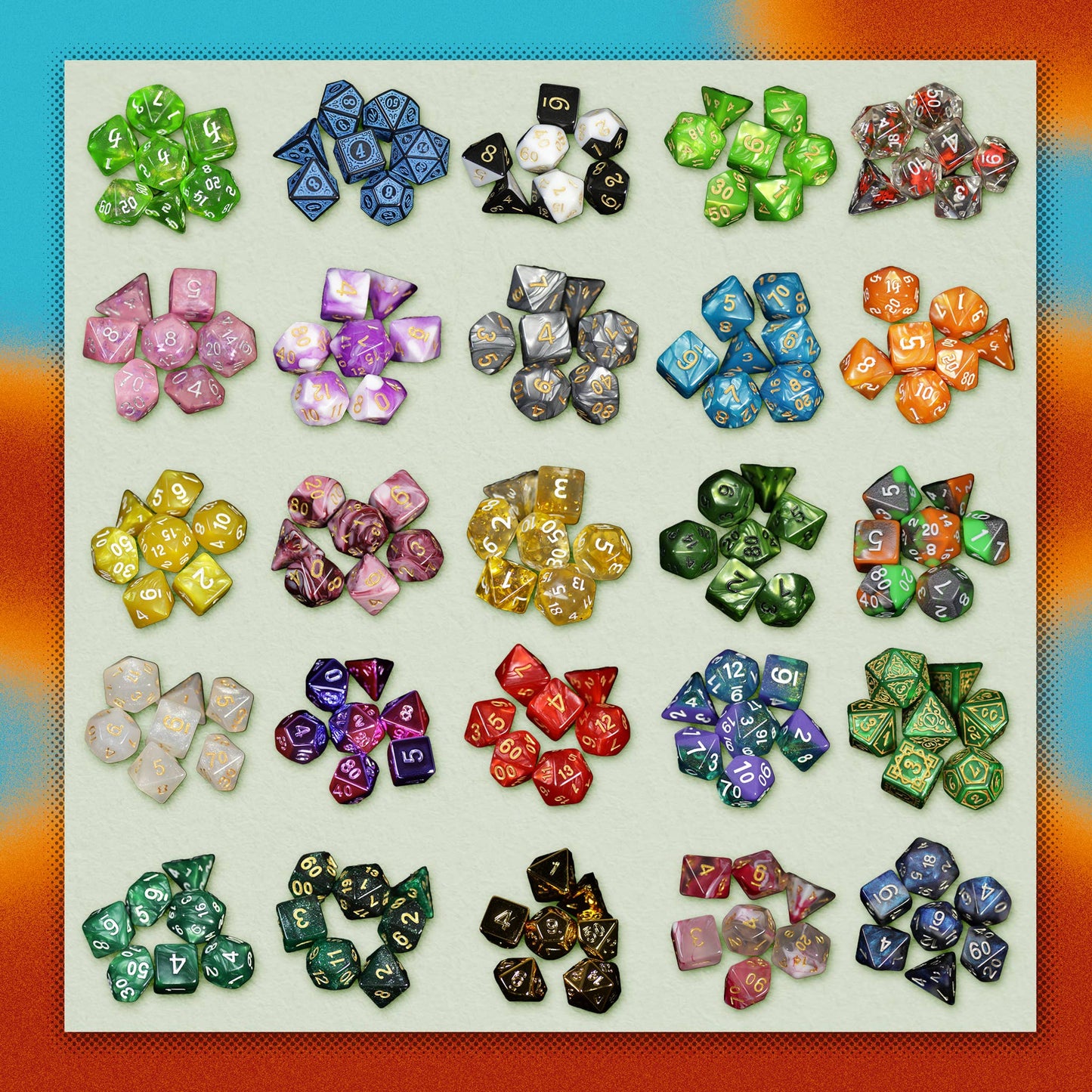 1985 Games - Mystery Dice - full set of 7 Polyhedral Dice