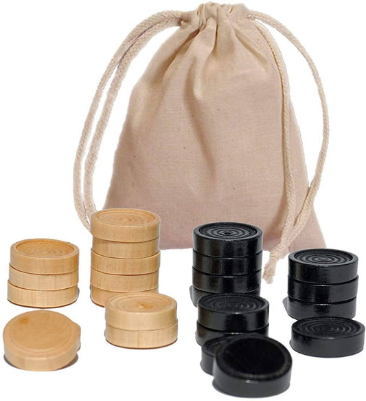 Checkers Pieces in Black and Natural Wood - 1.5 in. diameter