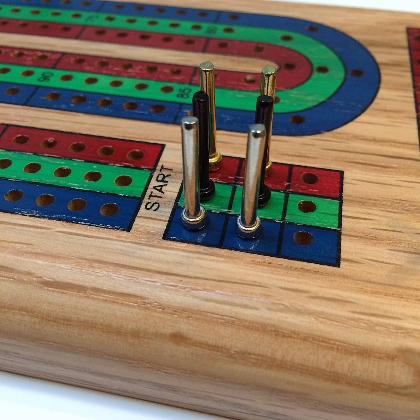 Wood Expressions - WE Games Classic Cribbage Set - Solid Wood TriColor (Blue, Green, Red) Continuous 3 Track Board with Metal Pegs