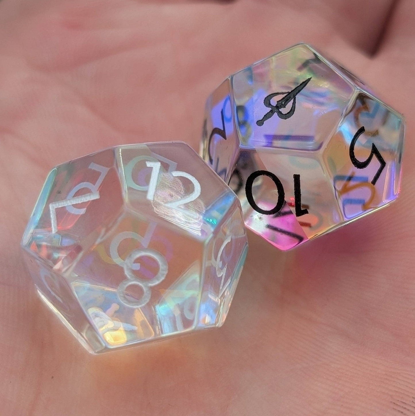 EBONWOOD - Rainbow Glass - 2pc Gemstone Duality Dice for Daggerheart
