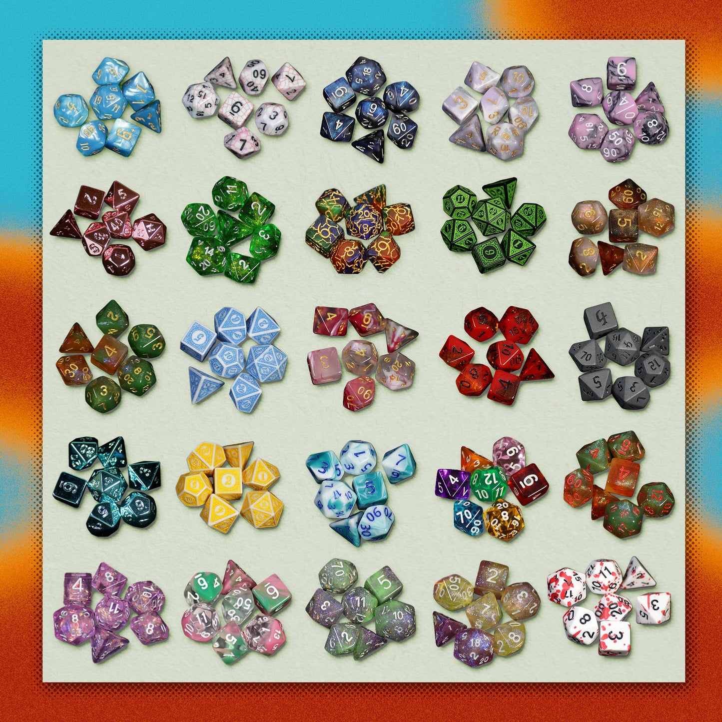 1985 Games - Mystery Dice - full set of 7 Polyhedral Dice