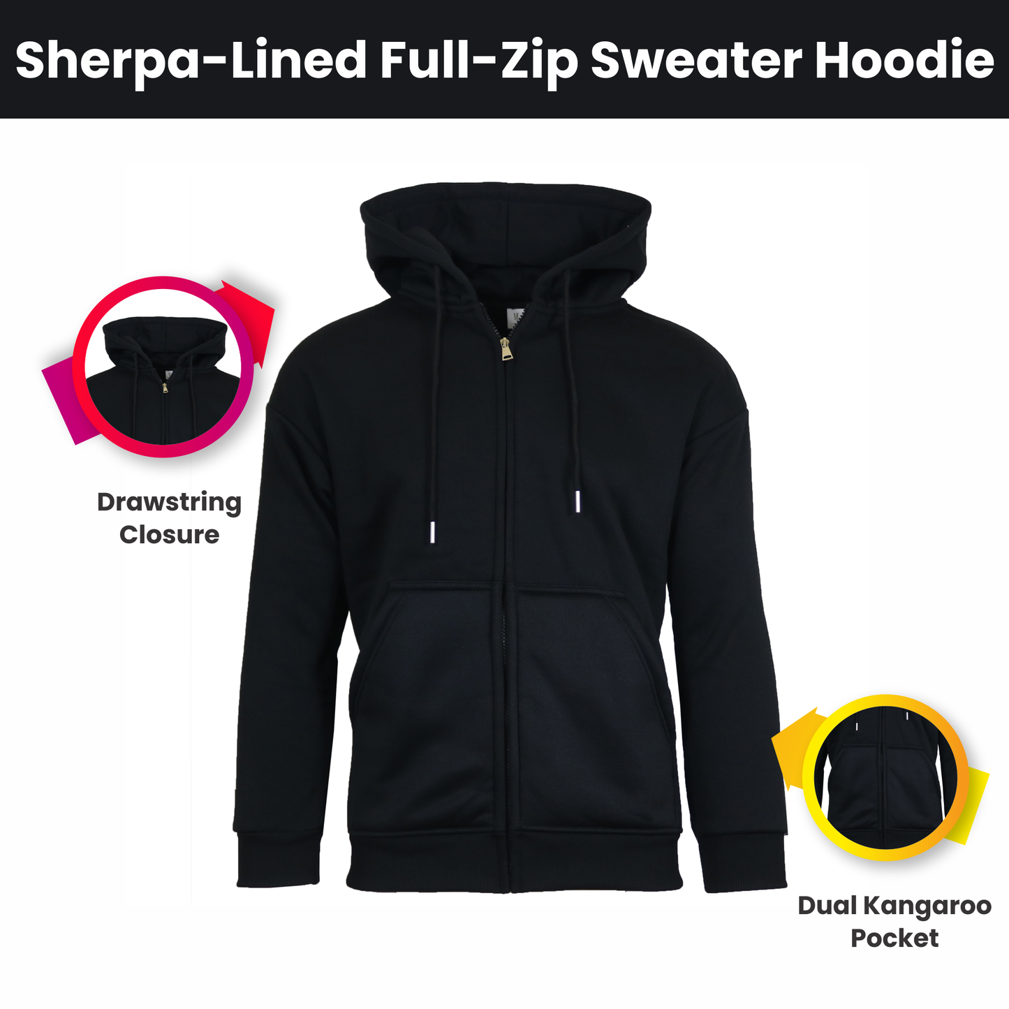 Galaxy By Harvic - Men's Sherpa-Lined Full Zip Hoodie (Sizes, S to 3XL)