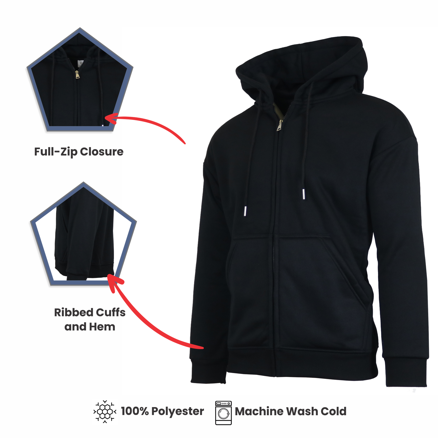 Galaxy By Harvic - Men's Sherpa-Lined Full Zip Hoodie (Sizes, S to 3XL)