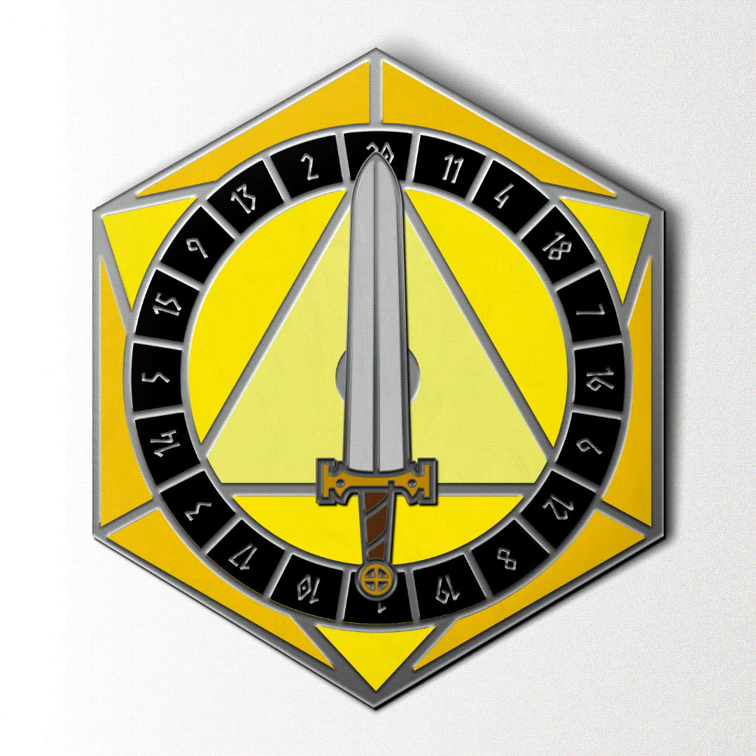 Norse Foundry - D20 Sword Spinner Pin - Hard Enamel Adventure Dice Pin Metal by Norse Foundry