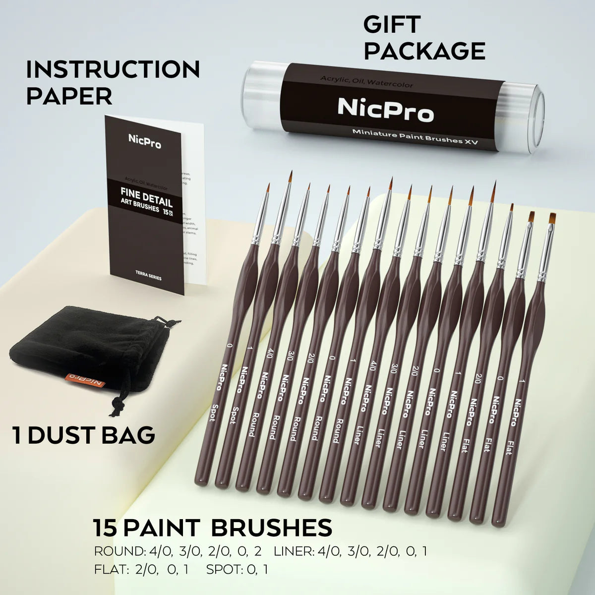 Nicpro 15 PCS Micro Fine Detail Paint Brush Set