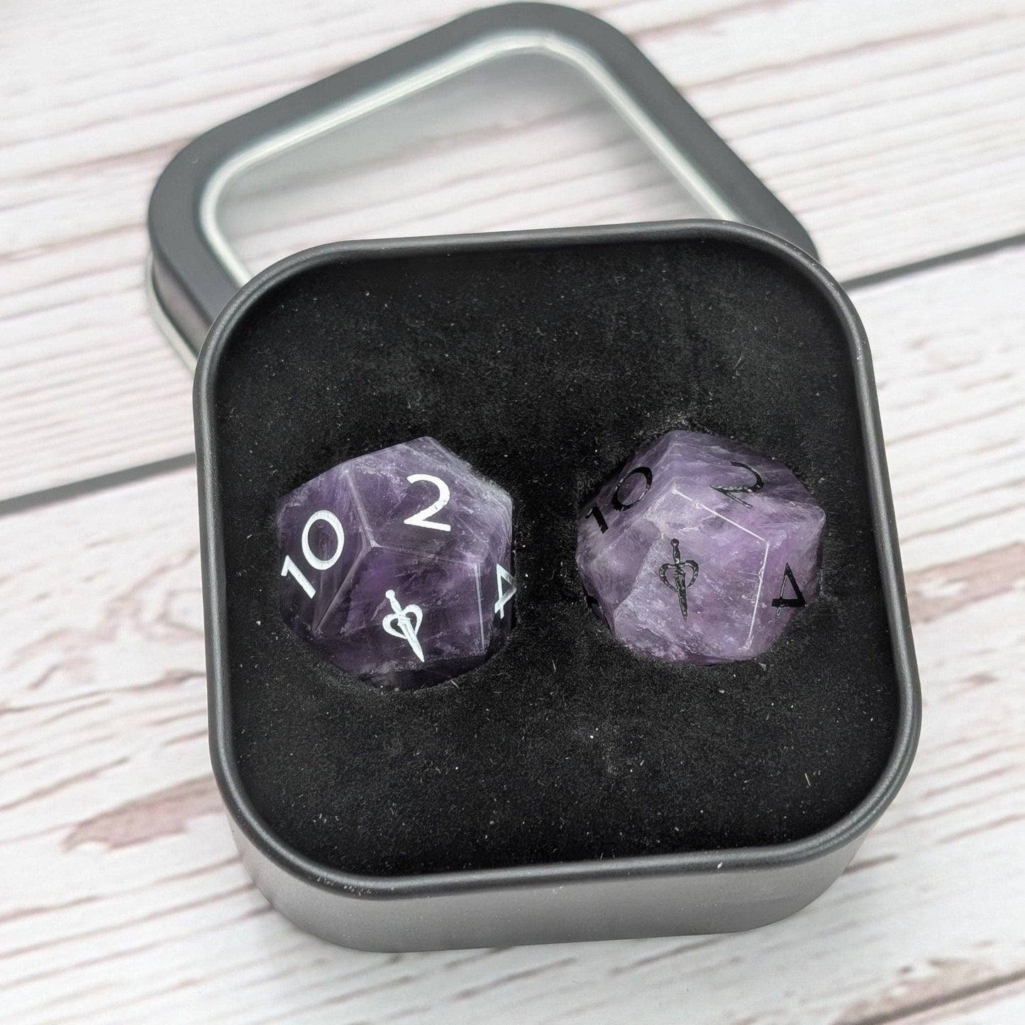 EBONWOOD - Amethyst - 2pc Gemstone Duality Dice for Daggerheart
