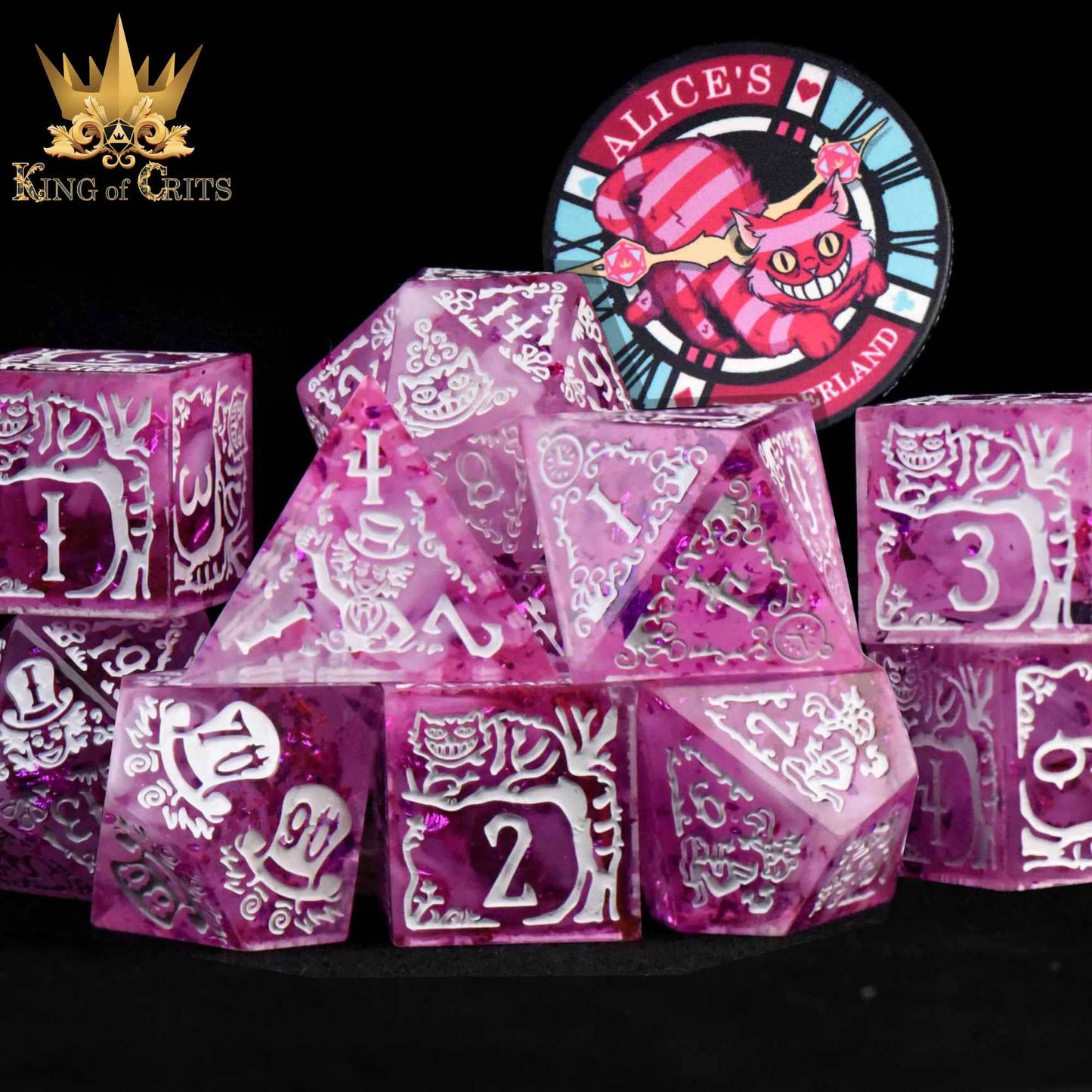 DNDDICE.COM - Alice's Wonderland 11 Dice Set with Gift Box (Sharp Edge)