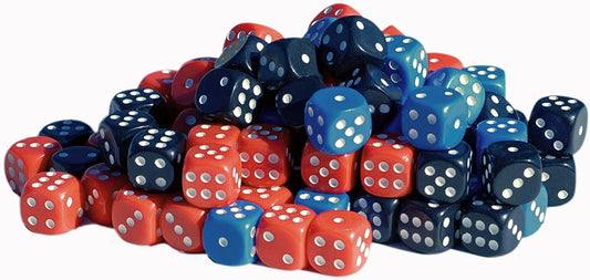 100-Pack of Dice Rounded Corners- White, Black, Red, & Blue