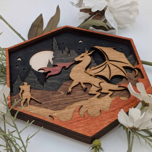 EBONWOOD - Dragon's Tale: D20 Wooden Wall Art