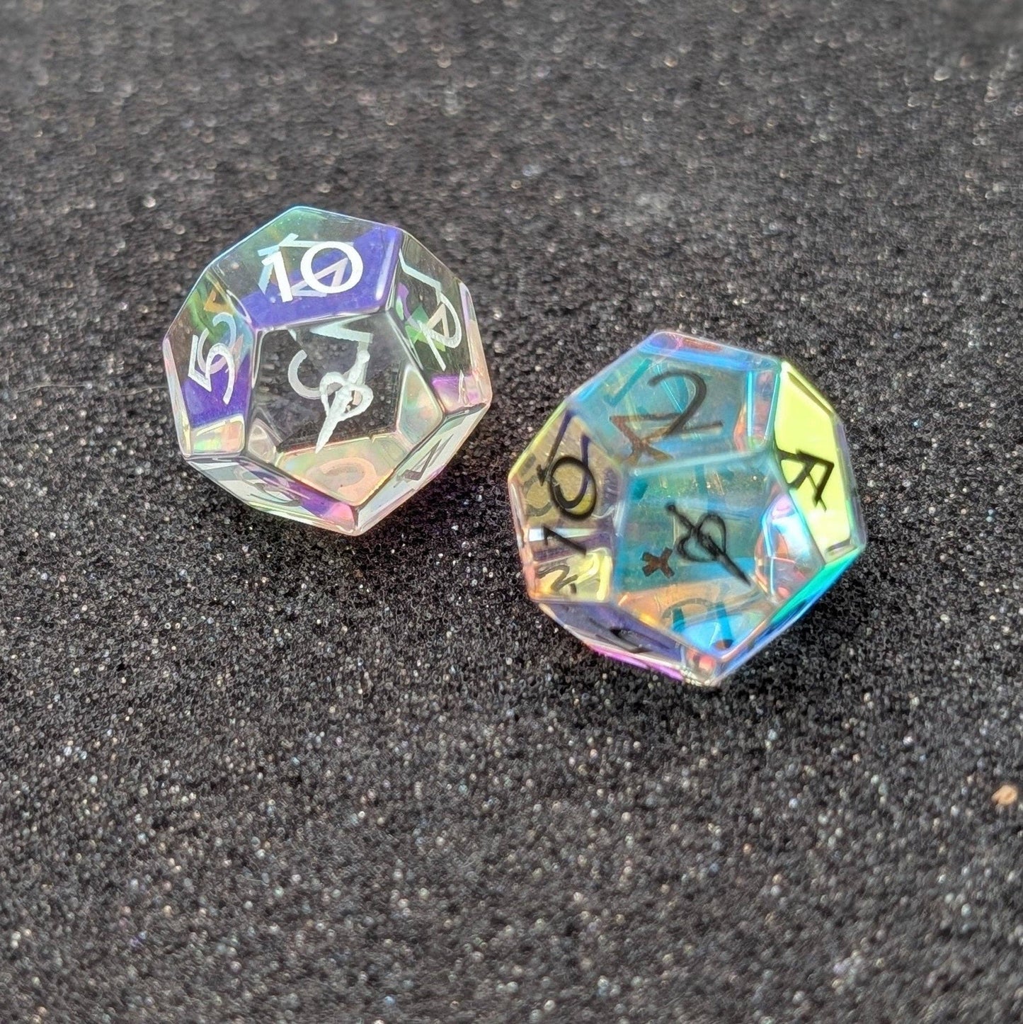 EBONWOOD - Rainbow Glass - 2pc Gemstone Duality Dice for Daggerheart