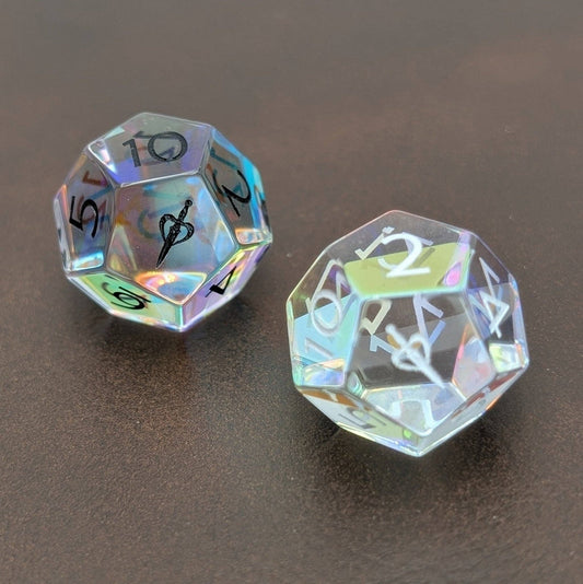 EBONWOOD - Rainbow Glass - 2pc Gemstone Duality Dice for Daggerheart