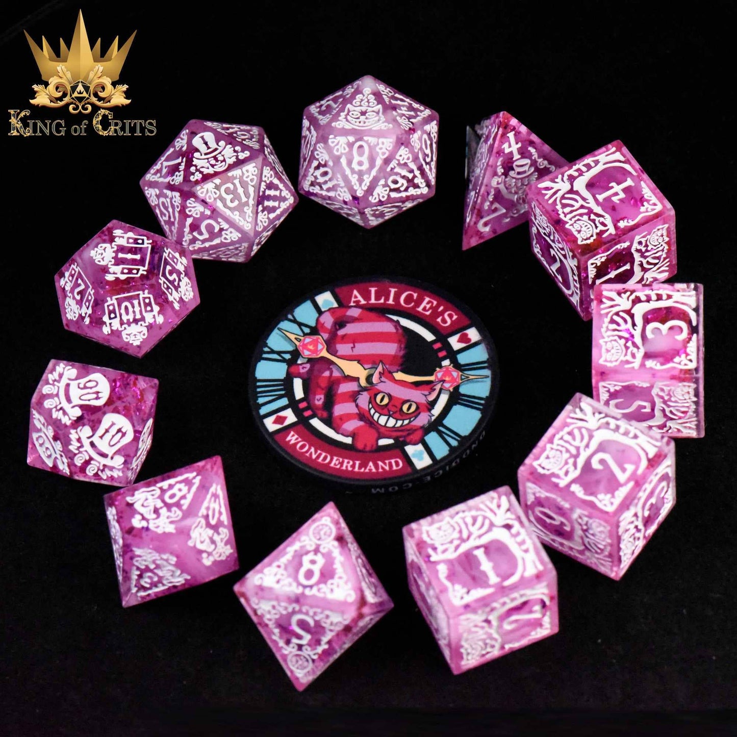 DNDDICE.COM - Alice's Wonderland 11 Dice Set with Gift Box (Sharp Edge)