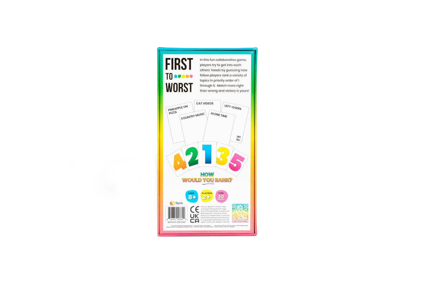 Dyce Games - FIRST TO WORST: How Your Friends & Family Rank Things Game