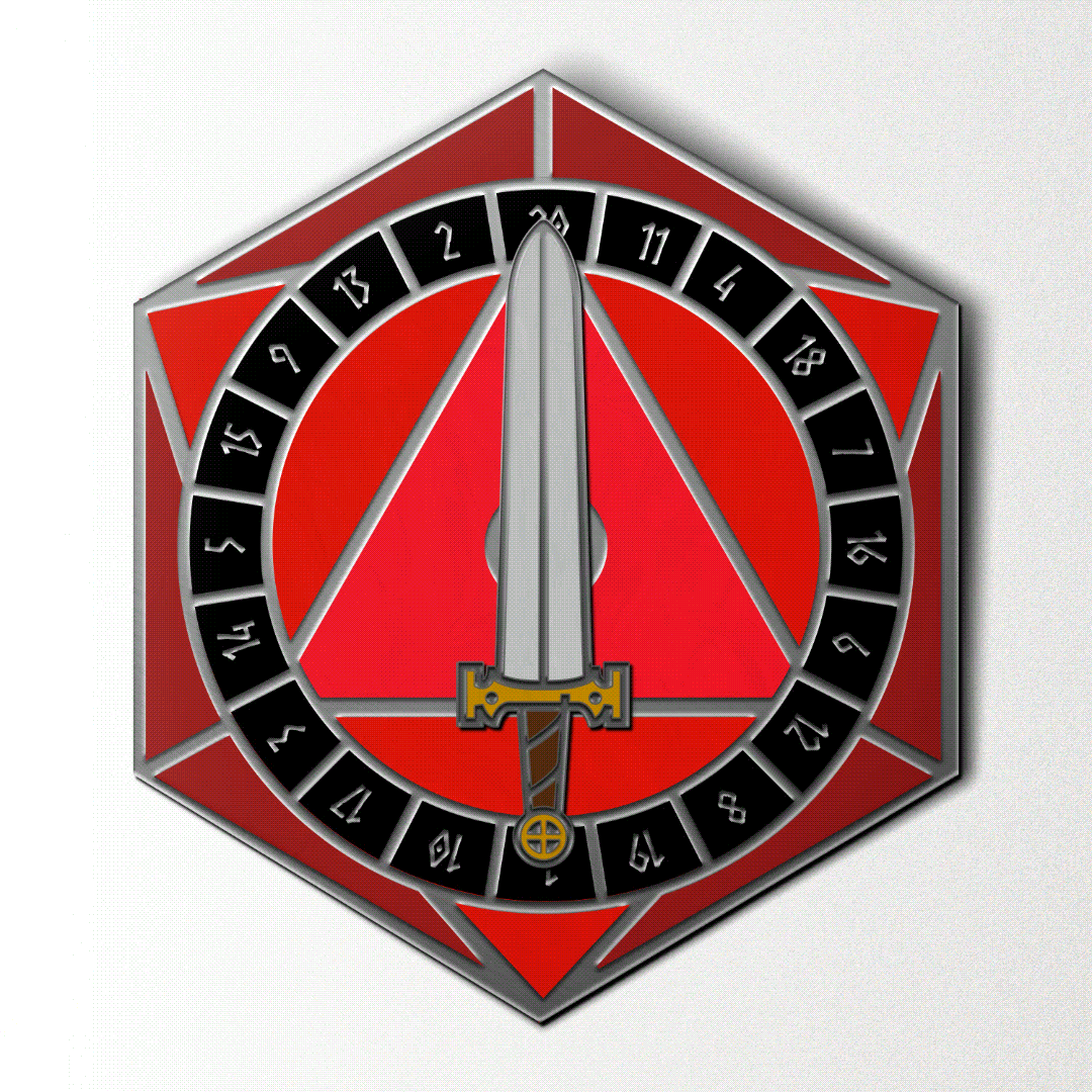 Norse Foundry - D20 Sword Spinner Pin - Hard Enamel Adventure Dice Pin Metal by Norse Foundry