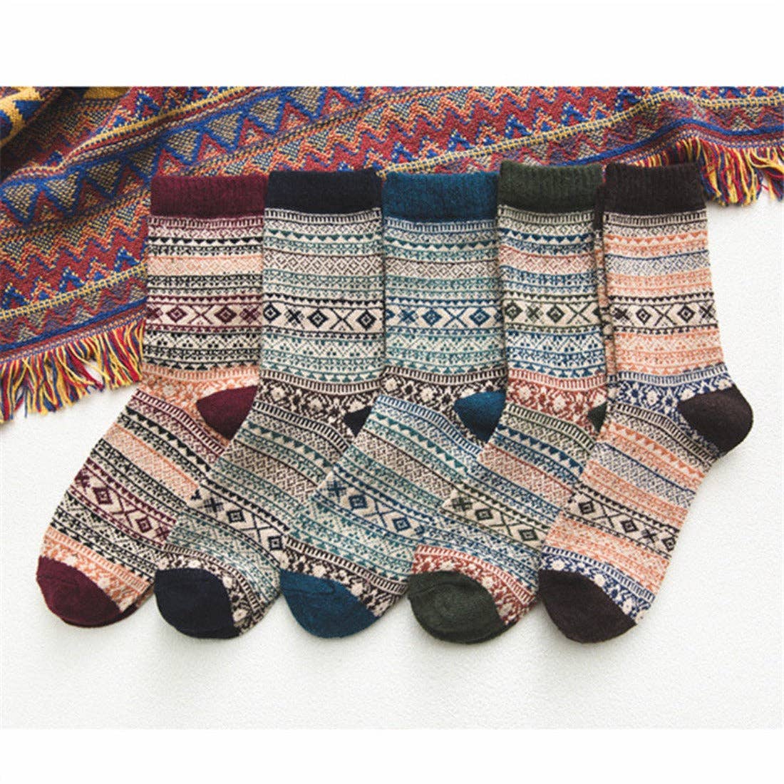 Funkyrel® Atzbranding Limited - Rufia - 5 Pairs Unisex Bohemian Wool Blend Socks
