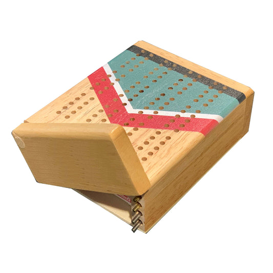 Mini Travel Cribbage Set - Nautical Print - Wood, 2 Track
