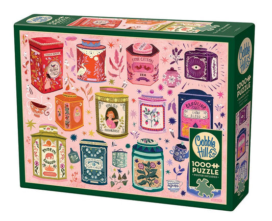 Outset Games and Cobble Hill Puzzles - Tea Tin Treasures 1000pc puzzle