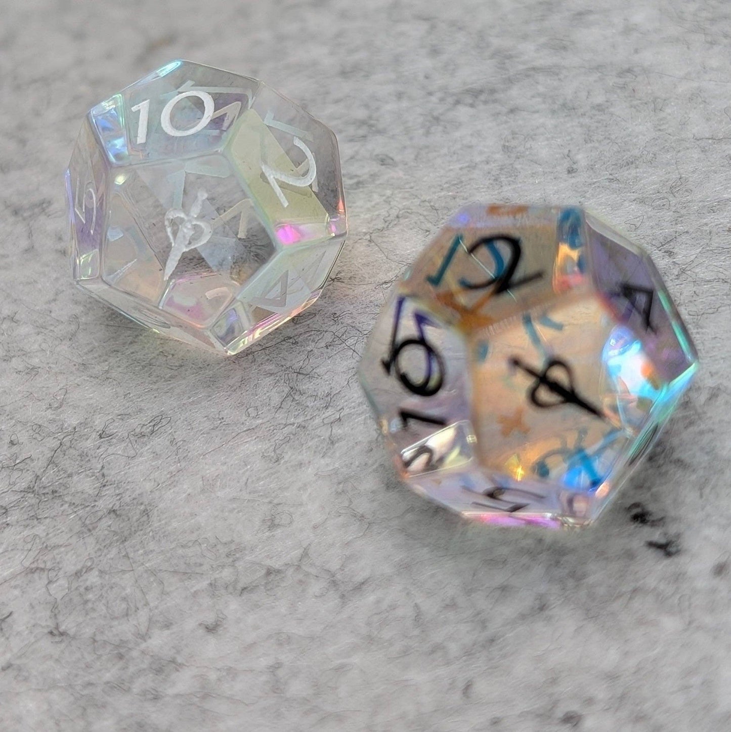 EBONWOOD - Rainbow Glass - 2pc Gemstone Duality Dice for Daggerheart