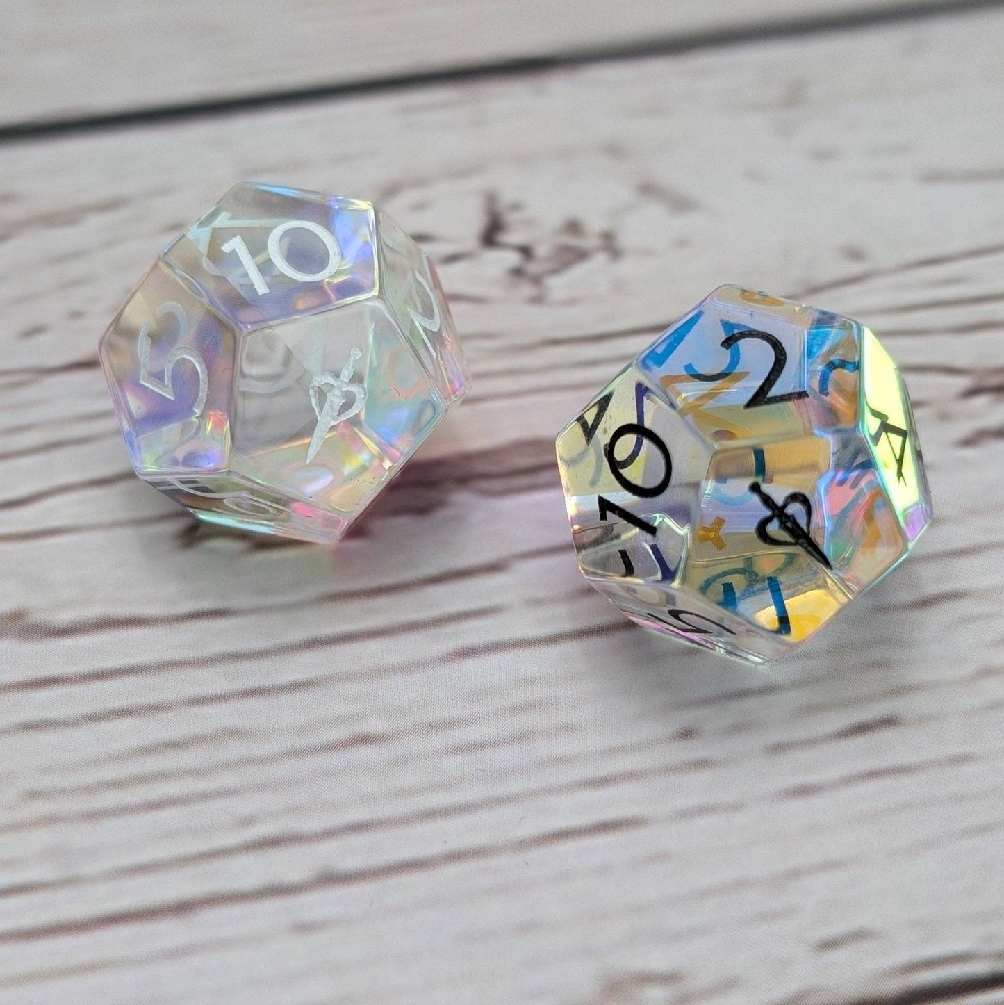 EBONWOOD - Rainbow Glass - 2pc Gemstone Duality Dice for Daggerheart