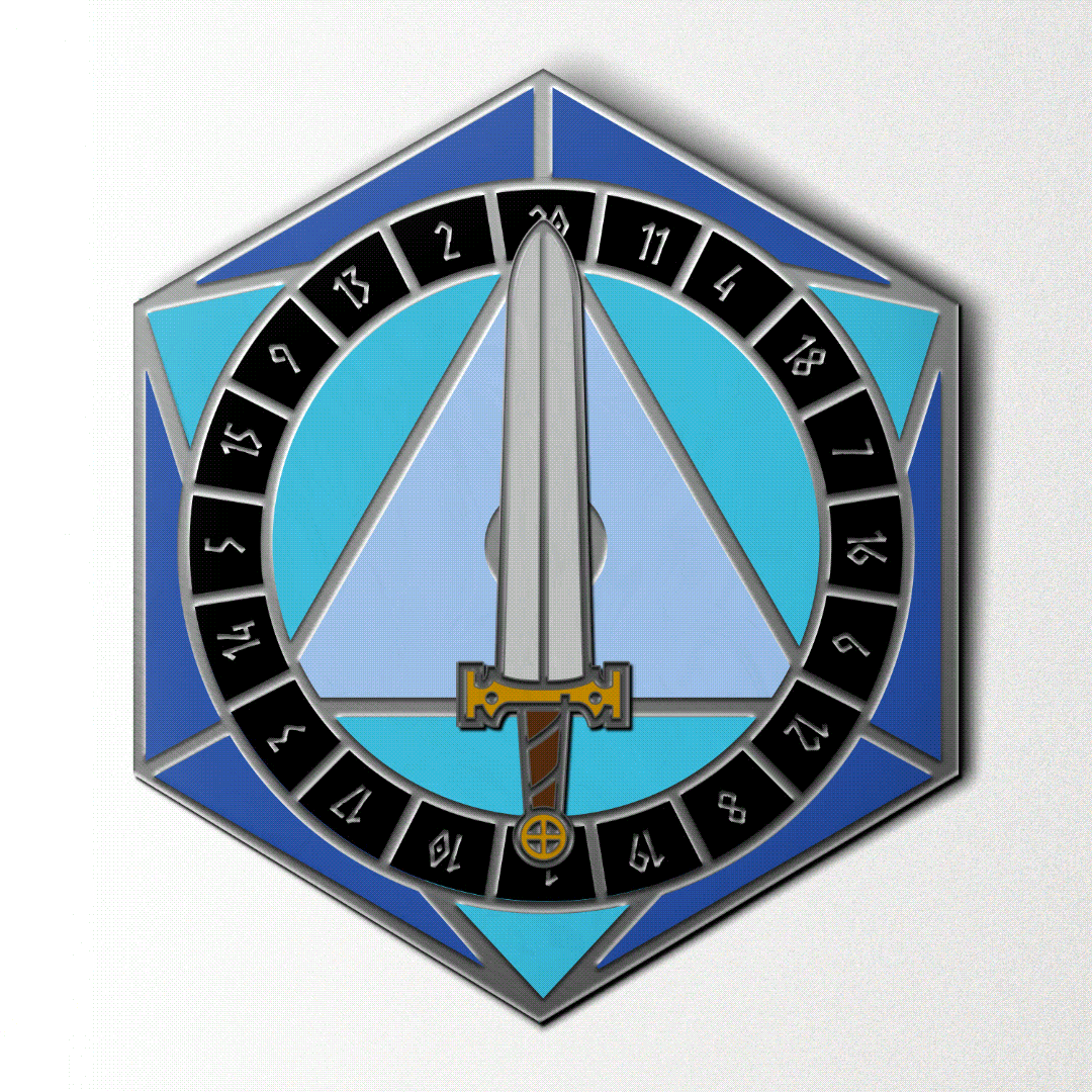 Norse Foundry - D20 Sword Spinner Pin - Hard Enamel Adventure Dice Pin Metal by Norse Foundry